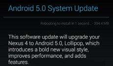 Nexus 4 начал получать Android Lollipop по воздуху