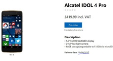 Релиз Alcatel Idol 4 Pro с Windows 10 Mobile снова отложен