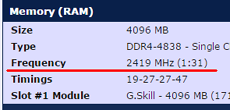 Память DDR4 разогнана до 2419 (4838) МГц