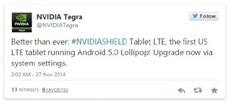 NVIDIA Shield Tablet с LTE-модулем обновляется до Android 5.0 Lollipop
