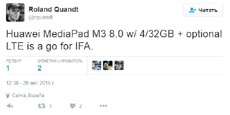 В начале сентября Huawei представит планшетный компьютер MediaPad M3