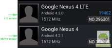 Google Nexus 4 с LTE и Android 4.3 засветился в AnTuTu