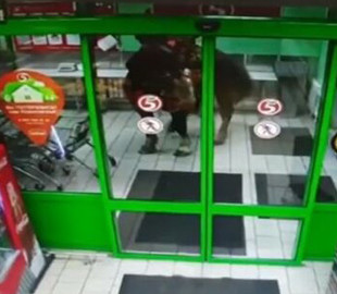 В России пьяный "казак" с шашкой пытался на лошади заехать в супермаркет