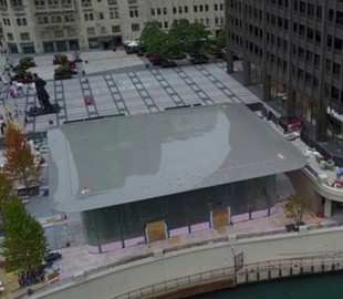 Apple Store в виде гигантского Macbook оказался не готов к снегопаду