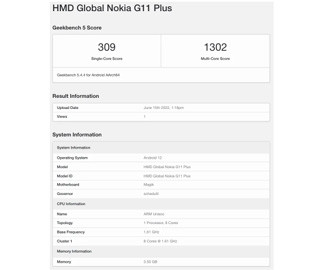 Характеристики Nokia G11 Plus подтверждены бенчмарком