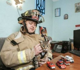 Кіт-блогер Степан отримав від харківських рятувальників подарунок