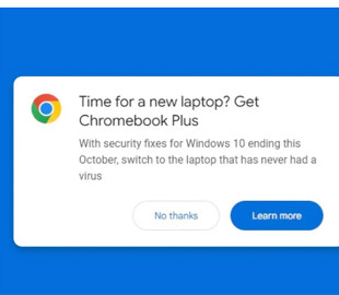 Google пропонує відвідувачам з Windows 10 придбати Chromebook