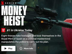 "Паперовий будинок" зайняв перше місце в чарті найпопулярніших серіалів Netflix в Україні