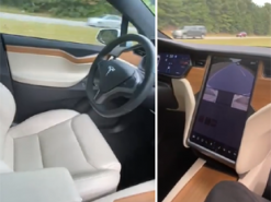 Настоящее безумие: водитель Tesla бросил руль и сел на пассажирское сиденье