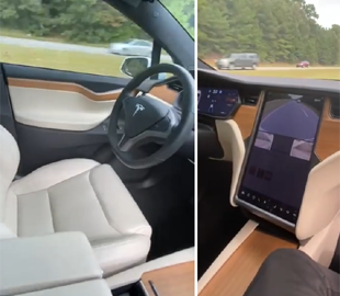Настоящее безумие: водитель Tesla бросил руль и сел на пассажирское сиденье