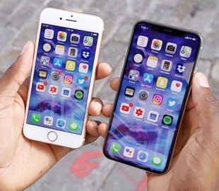 Наглядное сравнение размеров iPhone Xs Max и iPhone 8 Plus