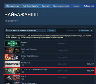 Українську гру S.T.A.L.K.E.R. 2 визнали однією з найбажаніших у Steam