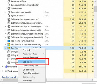 В Диспетчере задач Windows 10 появился экорежим